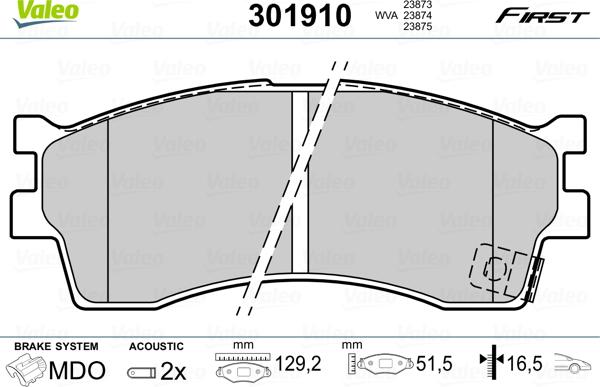 Valeo 301910 - Тормозные колодки, дисковые, комплект autospares.lv