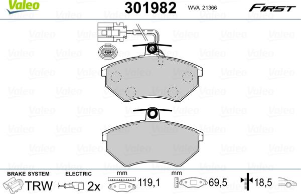 Valeo 301982 - Тормозные колодки, дисковые, комплект autospares.lv