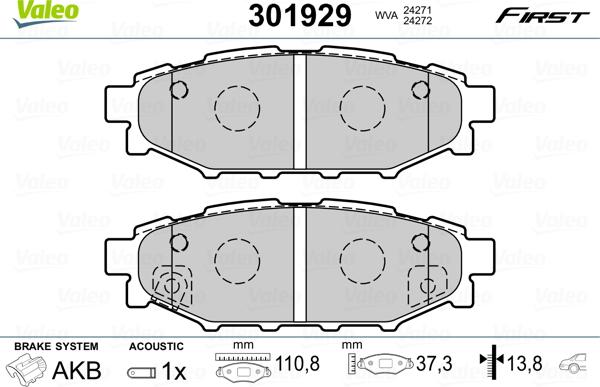 Valeo 301929 - Тормозные колодки, дисковые, комплект autospares.lv