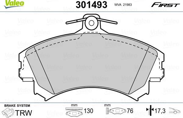 Valeo 301493 - Тормозные колодки, дисковые, комплект autospares.lv