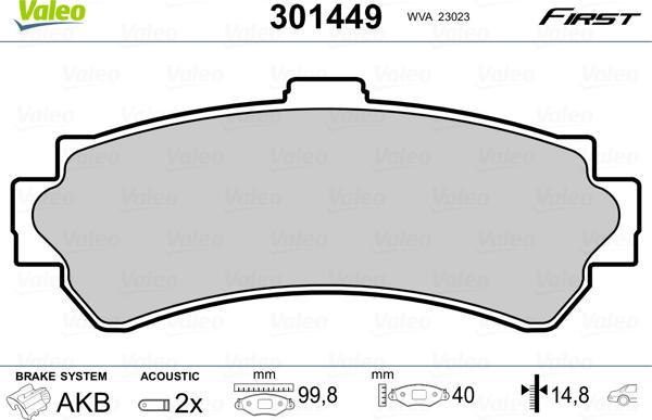 Valeo 301449 - Тормозные колодки, дисковые, комплект autospares.lv