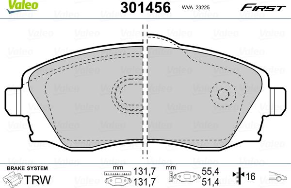 Valeo 301456 - Тормозные колодки, дисковые, комплект autospares.lv