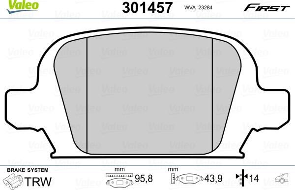 Valeo 301457 - Тормозные колодки, дисковые, комплект autospares.lv