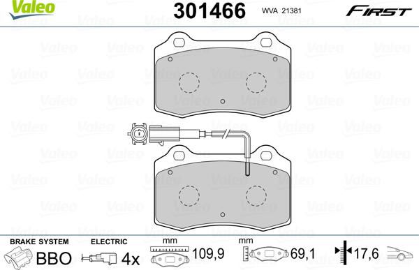 Valeo 301466 - Тормозные колодки, дисковые, комплект autospares.lv