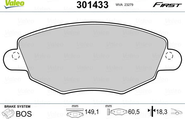 Valeo 301433 - Тормозные колодки, дисковые, комплект autospares.lv