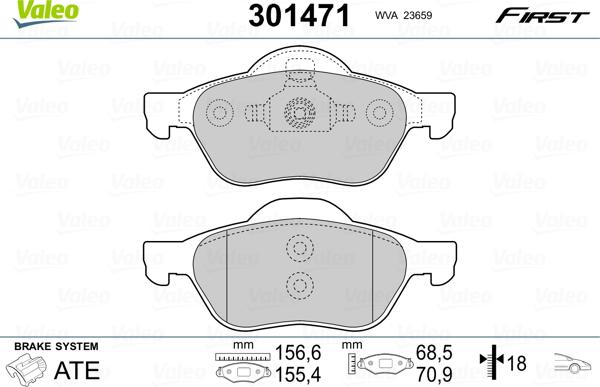 Valeo 301471 - Тормозные колодки, дисковые, комплект autospares.lv