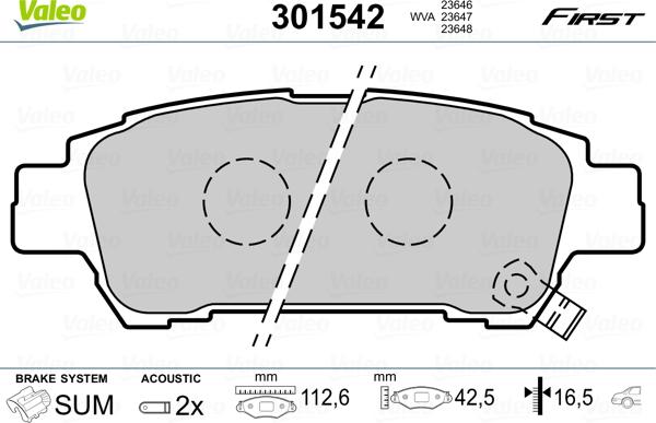 Valeo 301542 - Тормозные колодки, дисковые, комплект autospares.lv