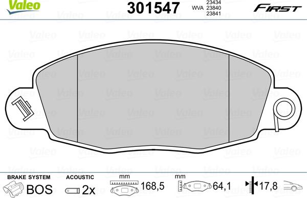 Valeo 301547 - Тормозные колодки, дисковые, комплект autospares.lv