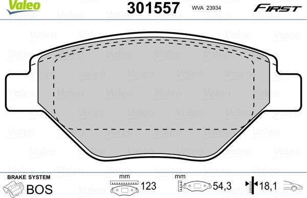 Valeo 301557 - Тормозные колодки, дисковые, комплект autospares.lv