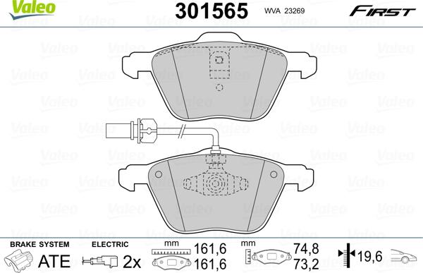 Valeo 301565 - Тормозные колодки, дисковые, комплект autospares.lv