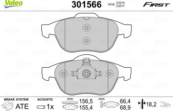 Valeo 301566 - Тормозные колодки, дисковые, комплект autospares.lv