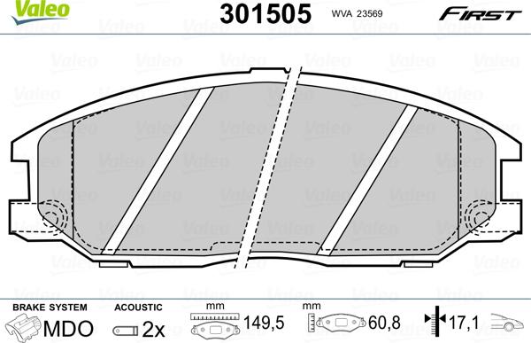 Valeo 301505 - Тормозные колодки, дисковые, комплект autospares.lv