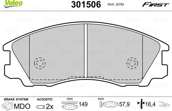 Valeo 301506 - Тормозные колодки, дисковые, комплект autospares.lv