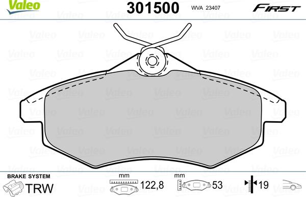 Valeo 301500 - Тормозные колодки, дисковые, комплект autospares.lv