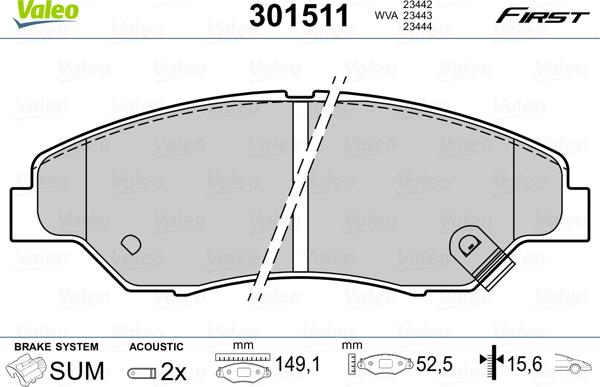 Valeo 301511 - Тормозные колодки, дисковые, комплект autospares.lv