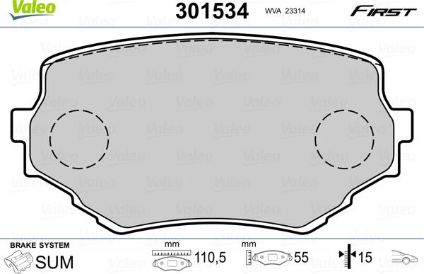 Valeo 301534 - Тормозные колодки, дисковые, комплект autospares.lv