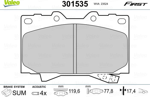 Valeo 301535 - Тормозные колодки, дисковые, комплект autospares.lv