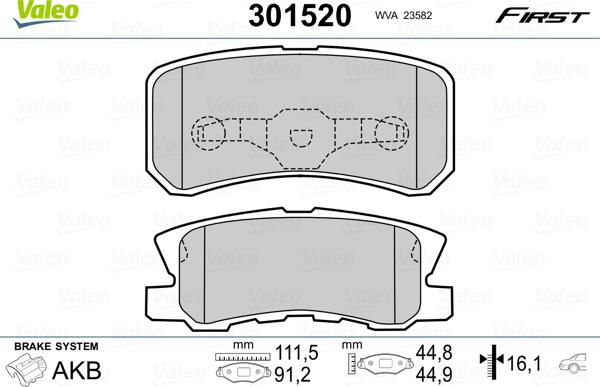 Valeo 301520 - Тормозные колодки, дисковые, комплект autospares.lv