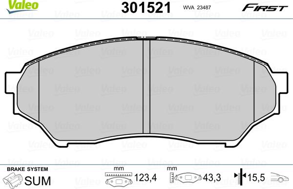 Valeo 301521 - Тормозные колодки, дисковые, комплект autospares.lv