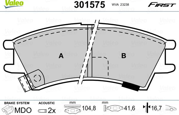 Valeo 301575 - Тормозные колодки, дисковые, комплект autospares.lv