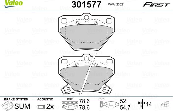 Valeo 301577 - Тормозные колодки, дисковые, комплект autospares.lv