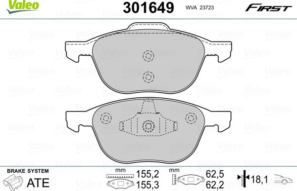 Valeo 301649 - Тормозные колодки, дисковые, комплект autospares.lv