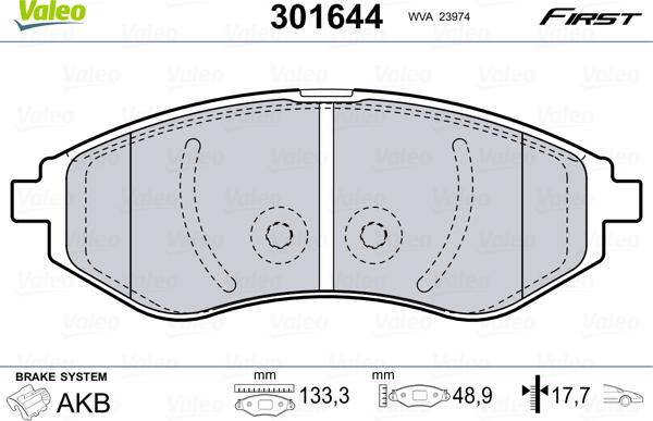 Valeo 301644 - Тормозные колодки, дисковые, комплект autospares.lv