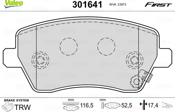 Valeo 301641 - Тормозные колодки, дисковые, комплект autospares.lv