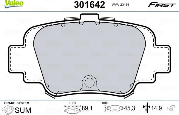 Valeo 301642 - Тормозные колодки, дисковые, комплект autospares.lv