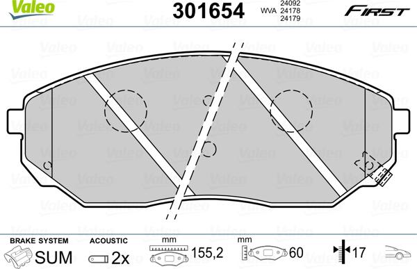 Valeo 301654 - Тормозные колодки, дисковые, комплект autospares.lv