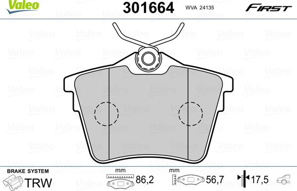 Valeo 301664 - Тормозные колодки, дисковые, комплект autospares.lv