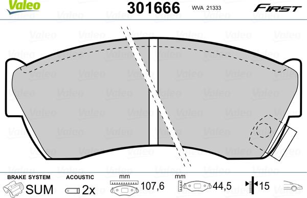 Valeo 301666 - Тормозные колодки, дисковые, комплект autospares.lv