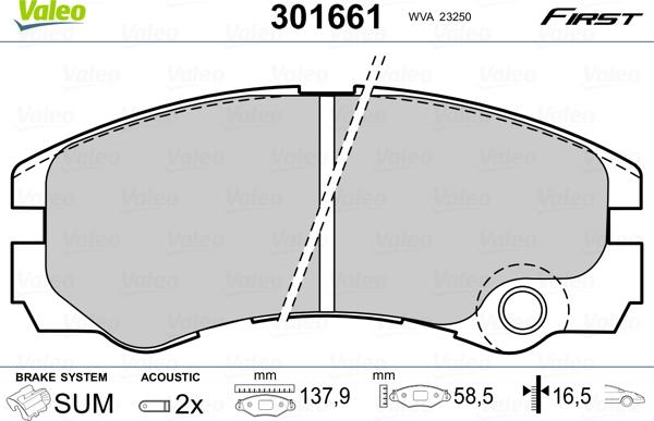 Valeo 301661 - Тормозные колодки, дисковые, комплект autospares.lv