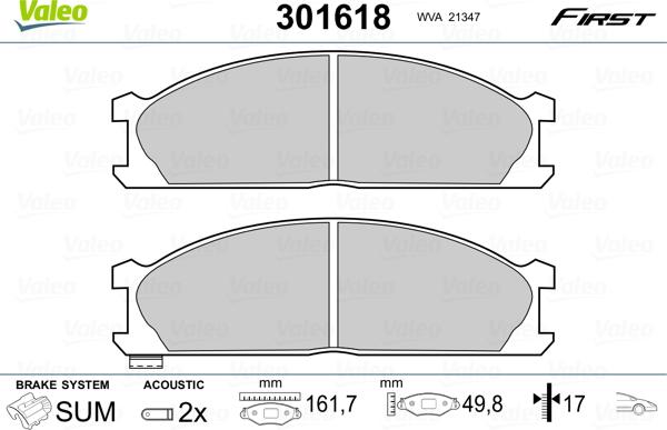 Valeo 301618 - Тормозные колодки, дисковые, комплект autospares.lv