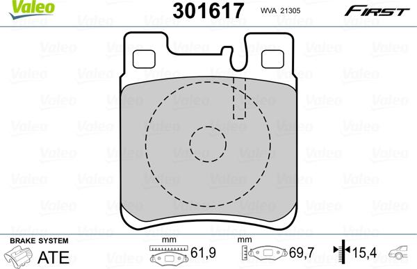 Valeo 301617 - Тормозные колодки, дисковые, комплект autospares.lv