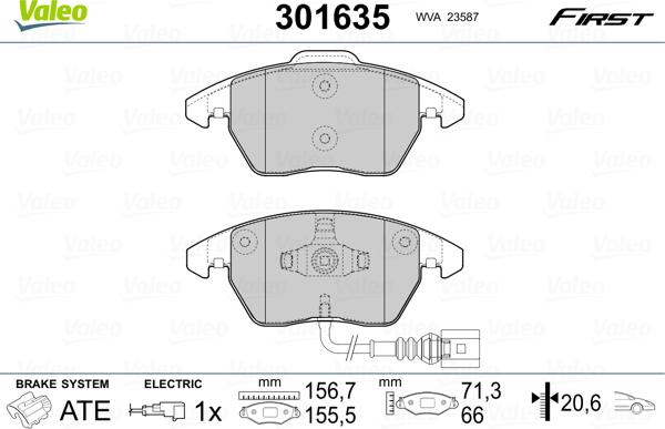 Valeo 301635 - Тормозные колодки, дисковые, комплект autospares.lv