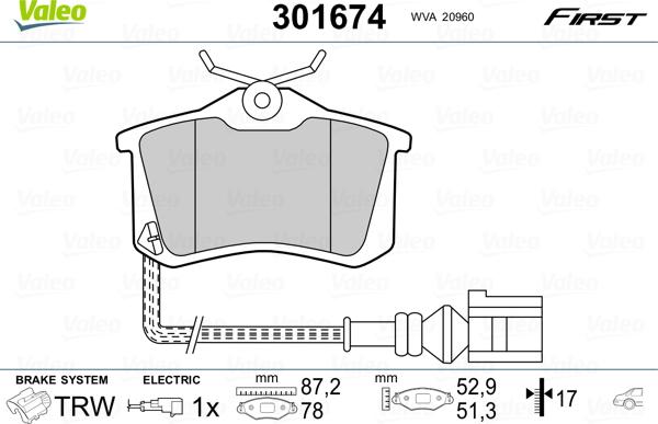 Valeo 301674 - Тормозные колодки, дисковые, комплект autospares.lv