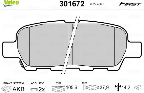 Valeo 301672 - Тормозные колодки, дисковые, комплект autospares.lv