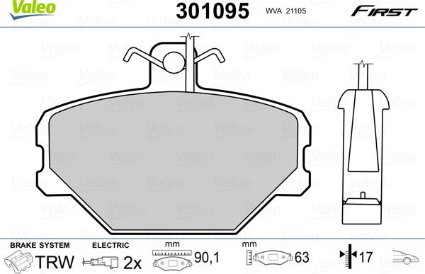 Valeo 301095 - Тормозные колодки, дисковые, комплект autospares.lv