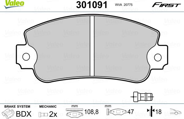 Valeo 301091 - Тормозные колодки, дисковые, комплект autospares.lv