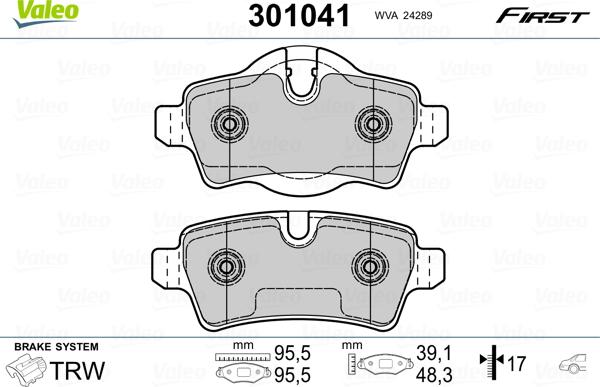 Valeo 301041 - Тормозные колодки, дисковые, комплект autospares.lv