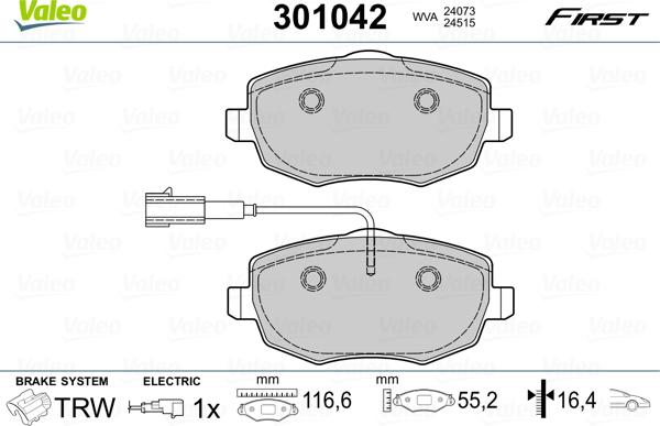 Valeo 301042 - Тормозные колодки, дисковые, комплект autospares.lv