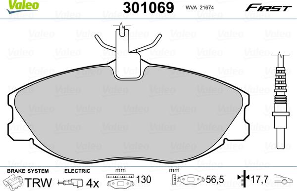 Valeo 301069 - Тормозные колодки, дисковые, комплект autospares.lv