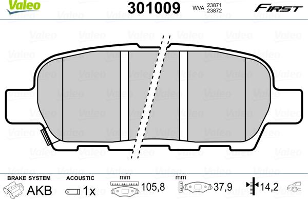 Valeo 301009 - Тормозные колодки, дисковые, комплект autospares.lv