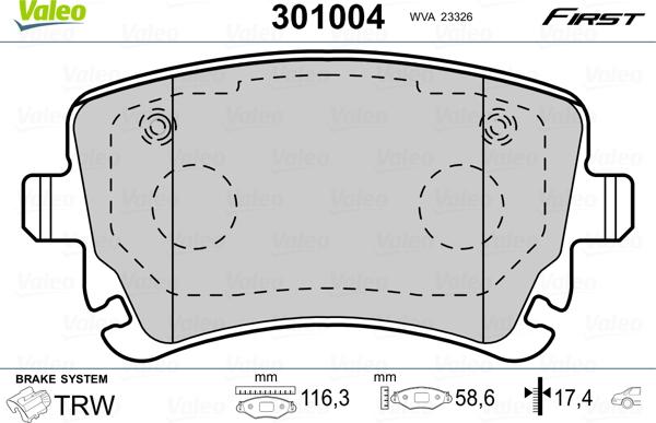 Valeo 301004 - Тормозные колодки, дисковые, комплект autospares.lv