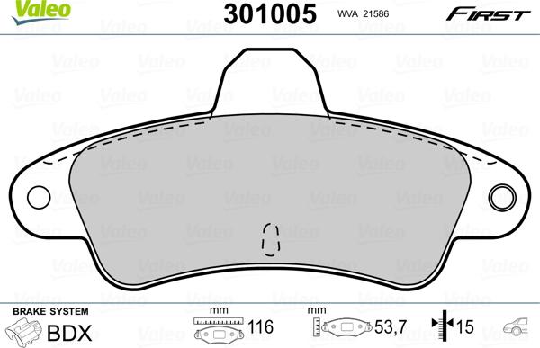 Valeo 301005 - Тормозные колодки, дисковые, комплект autospares.lv