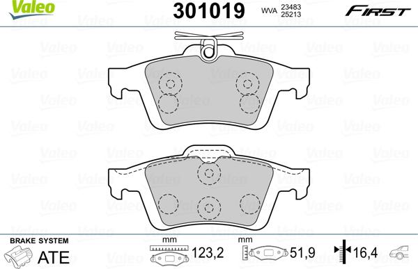 Valeo 301019 - Тормозные колодки, дисковые, комплект autospares.lv