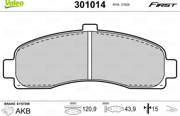 Valeo 301014 - Тормозные колодки, дисковые, комплект autospares.lv