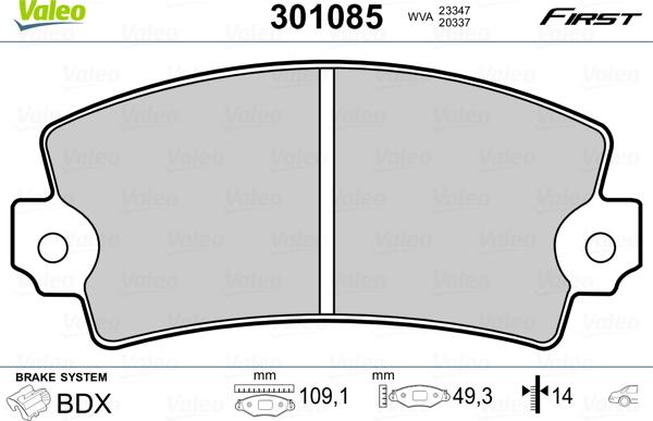 Valeo 301085 - Тормозные колодки, дисковые, комплект autospares.lv