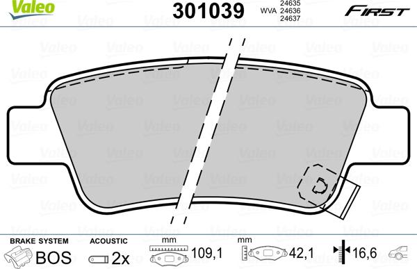 Valeo 301039 - Тормозные колодки, дисковые, комплект autospares.lv